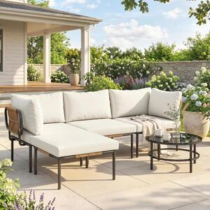 VivaGarden Salotto da Giardino con Divano 3 Posti e Tavolino con Cuscini in Rattan PE colore Cachi