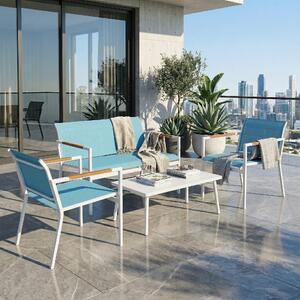 VivaGarden Salotto da Giardino con Divano 2 Posti 2 Poltrone e Tavolino in Metallo colore Blu