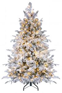 Costway Albero di natale innevato con 528 punte di ramo foglie in pve e pe base in metallo pieghevole, Albero di natale artificiale 150 cm con 180 luci led