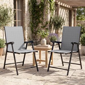 VivaGarden Sedia per Esterni Pieghevole Set 2 Sedie da Giardino in Acciaio Dimensioni 58x62x97 cm colore Grigio Chiaro