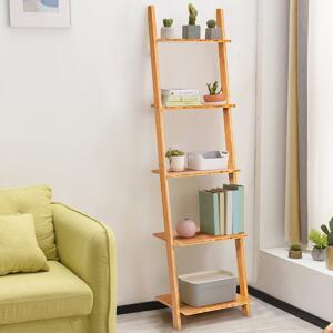 Costway Libreria a scala in bambù multiuso con 5 ripiani, Scaffale moderno da soggiorno cucina ufficio 43x35x165cm