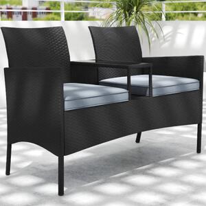 Costway Divano da esterno con tavolino integrato, Mobile in rattan per 2 persone con cuscini e piano in vetro temperato Nero