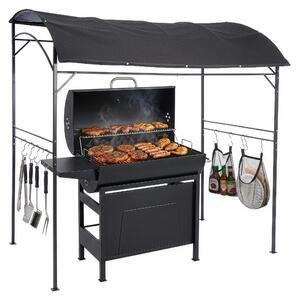 Gazebo per barbecue Relaxdays, A x L x P: 220 x 220 x 150 cm, 8 ganci, metallo, poliestere, gazebo da giardino per barbecue, tenda da barbecue, antracite