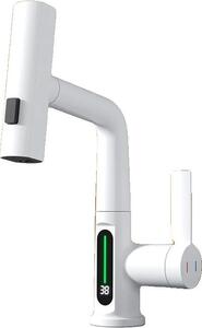Rubinetto per lavabo, luce LED, doccetta estraibile, bianco
