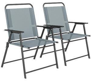 Set di 2 Sedie Pieghevoli da Giardino 65x60x94 cm con Braccioli e Seduta in Rete Grigio