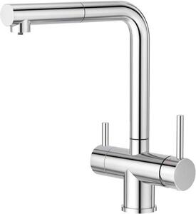 Colonna girevole con 3 funzioni, rotazione a 360 gradi, selettore per filtro dell'acqua, rubinetto a due maniglie, miscelatore per lavello 3 in 1, cromato