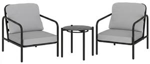 Set 3 Pezzi da Pranzo Bistrò con 2 Sedie con Cuscini Spessi Tavolino con Piano in Vetro Temperato in Acciaio Nero