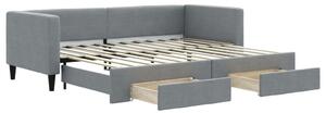 Divano Letto Estraibile Cassetti Grigio Chiaro 80x200cm Tessuto