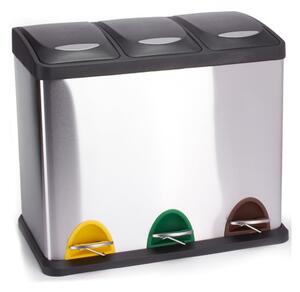 Cestino per la spazzatura color argento opaco in acciaio per raccolta differenziata/con pedale 3x8 l Tri Selectif – MSV