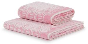 Asciugamano Con Ospite In Acrilico Dralon Pattern 40X60+60X100 Premoli Di Bella Moderno Rosa Caleffi