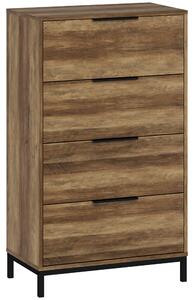 HOMCOM Cassettiera 4 Cassetti Antiribaltamento con Maniglie Nere, in Legno e Metallo, 62x35x105 cm, Marrone Scuro
