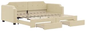 Divano Letto Estraibile con Cassetti Crema 100x200cm in Tessuto