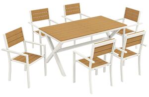 Set 7 Pezzi Pranzo per Esterno Tavolo con 6 Sedie Impilabili Telaio in Alluminio Teak