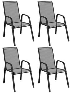 Outsunny Set 4 Sedie da Giardino Impilabili e Salvaspazio con Braccioli in Metallo e Tessuto a Rete, Nero | Aosom Italy