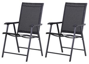 Outsunny Set 2 Sedie da Giardino Pieghevoli con Braccioli, in Metallo e Texteline, 58x64x94cm, Nero | Aosom Italy