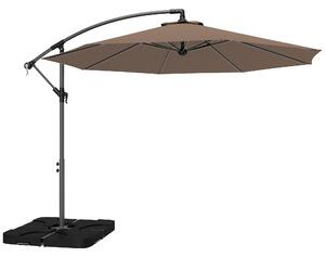 Outsunny Ombrellone Decentrato a 6 Stecche con Manovella e Base a Croce, in Metallo e Poliestere, Ø292x247 cm, Caffè