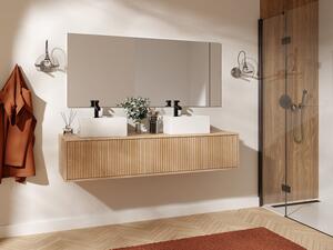 Mobile per bagno sospeso scanalato con doppio lavabo - Naturale chiaro - 150 cm - ARNEGA