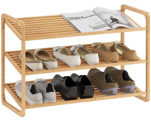 HOMCOM Scaffale Scarpiera a 3 Livelli per 12 Scarpe con Ripiani a Doghe in Bambù, 76x33x50.8 cm, Colore Legno | Aosom Italy