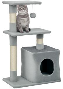 Albero Tiragraffi con Casetta e Piattaforme in Peluche 50x30x81,5 cm Pali in Sisal Grigio