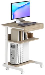 HOMCOM Scrivania PC con Cassetto Scorrevole, 2 Ripiani e 4 Rotelle, in Legno e Metallo, 56x51x79 cm, Bianco e Rovere | Aosom Italy