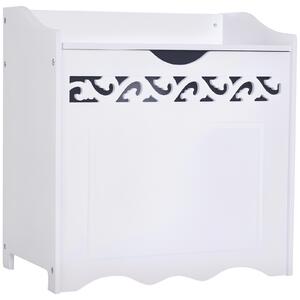 Homcom Mobiletto in Legno Portabiancheria Bianco con Decoro Intagliato 55 x 34 x 58 cm|Aosom