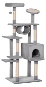 PawHut Tiragraffi per Gatti a Diversi Livelli, Rivestito in Peluche, Pali in Sisal, Alto 165cm, Grigio Chiaro | Aosom
