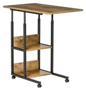 HOMCOM Tavolino da Salotto a C, Stile Industriale, Altezza Regolabile, 3 Ripiani, 4 Ruote con Freno, Design Versatile - Marrone Rustico|Aosom