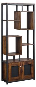 HOMCOM Mobile Libreria Scaffale in Stile Industriale con Armadietto a 2 Ante, Scaffale Salvaspazio a 8 Ripiani 70x30x180cm, Marrone