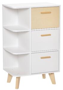 HOMCOM Mobiletto Multiuso con 3 Ripiani Aperti e Cassetti, Mobile per Soggiorno, Cucina, Ufficio in Legno Bianco, 60x40x100cm|Aosom