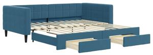 Divano Letto Estraibile con Cassetti Blu 100x200 cm in Velluto