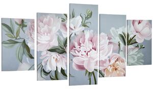 HOMCOM Stampa su Tela con Peonie, 5 Pezzi per Casa e Ufficio, Tela in Legno di Pino e Vernice ad Acqua, 200x100cm, Multicolore|Aosom