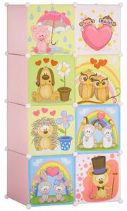 HOMCOM Mobile Scarpiera Modulare Salvaspazio con Disegni Animali per Interni, 8 Cubi 35x45x35cm in Plastica PP e Acciaio, 74x47x144cm, Rosa|Aosom