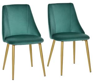 HOMCOM Sedie Moderne e Imbottite da Salotto, Soggiorno, Cucina, Sala da Pranzo, Set 2 Pz, Sedia Imbottita Verde, 50x56.5x85cm|Aosom
