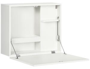 HOMCOM Scrivania a Muro Pieghevole e Salvaspazio con Ripiani, per Studio, Soggiorno e Ufficio, in Truciolato e MDF, 60x21.5x50 cm, Bianco|Aosom
