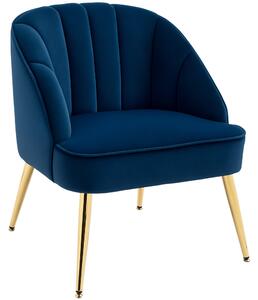 HOMCOM Poltroncina da camera in velluto con Gambe in Acciaio Dorate, 65x64x77cm Blu Scuro|Aosom