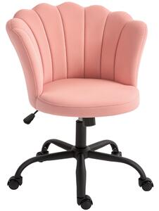 HOMCOM Sedia da Ufficio con Schienale a Petalo Senza Braccioli con Altezza Regolabile, Rivestimento in Velluto, Rosa