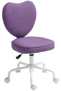 Vinsetto Sedia per Scrivania a Cuore con 5 Rotelle e Altezza Regolabile in Tessuto, 40x50x79-89cm, Viola