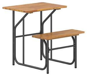 Set tavolo da picnic KOMFOTTEU per 1 persona, mobili da balcone in legno di acacia con piedini regolabili e struttura in metallo integrata, mobili in legno per balconi o terrazze, capacità di carico: 80 + 180 kg