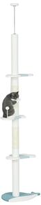 PawHut Albero Tiragraffi per Gatti a Soffitto con Palo Regolabile da 225-255 cm, Pallina e Piattaforme, Bianco | Aosom Italy
