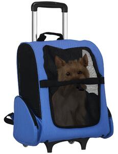 PawHut Trasportino Zaino 2 in 1 per Cani e Gatti con Tasche e Maniglia Telescopica, 42x25x55cm, Blu|Aosom