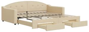 Divano Letto Estraibile con Cassetti Crema 100x200cm in Tessuto