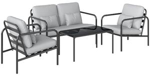 Set 4 Pezzi Salotto da Giardino con Divano 2 Posti 2 Poltrone e Tavolino in Acciaio Grigio Chiaro