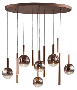 Lampada a sospensione LED con sfere e barre Camino, color rame, 60 W, luce bianca calda, 2469 lm, metallo, dimensioni: 200x120x45 cm, IP20, Italux