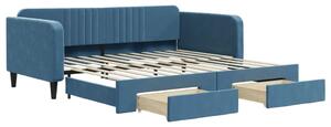 Divano Letto Estraibile con Cassetti Blu 100x200 cm in Velluto