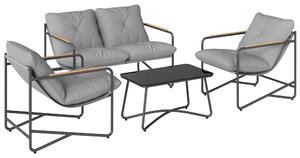 Set 4 Pezzi Salotto da Giardino con Divano 2 Posti e 2 Poltrone con Cuscini in Metallo e Texteline Grigio Chiaro
