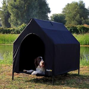Lettino per cani lionto con tetto, lettino per cani resistente alle intemperie per interni ed esterni, traspirante e di facile manutenzione, 130x85x113 cm, nero