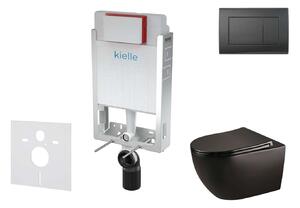 Kielle Genesis - Set con modulo di installazione, vaso WC Gaia, copriwater softclose e placca di comando Gemini III, nero opaco 30505SZ33