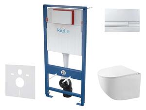 Kielle Genesis - Set con modulo di installazione, vaso compatto WC Gaia, copriwater softclose e placca di comando Gemini I, cromo 30505SS28