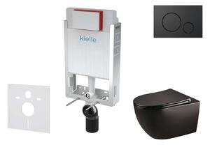 Kielle Genesis - Set con modulo di installazione, vaso WC Gaia, copriwater softclose e placca di comando Gemini IV, nero opaco 30505SZ32