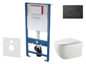 Kielle Genesis - Set con modulo di installazione, vaso WC Gaia, copriwater softclose e placca di comando Gemini II, nero opaco/cromo 30505SS26